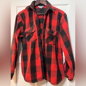 Vintage 80’s Five Brother Red Black Checkered Plaid Button Front Men's Shirt L